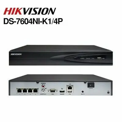 Hikvision 4-ch 4K NVR l 4xPoE DS-7604NI-K1_4P(B) +HDD SELECTED UK NEW